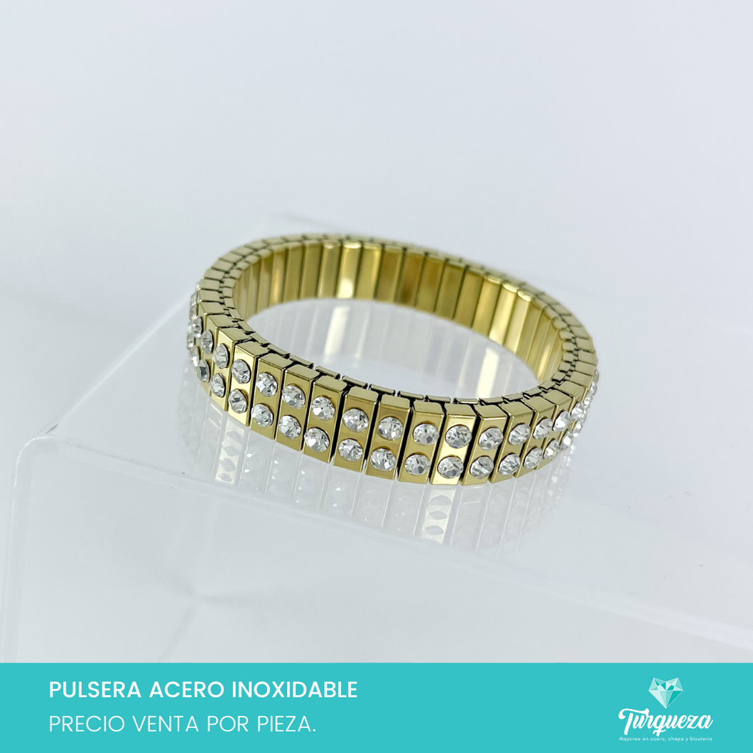 Pulsera Armadillo Elástica Zirconias Acero Inoxidable