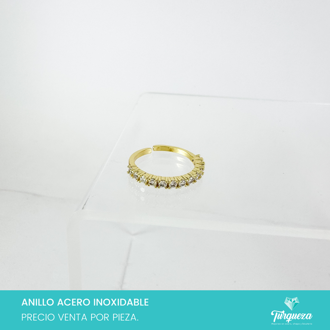 Anillo Zirconias Ajustable Dorado Acero Inoxidable