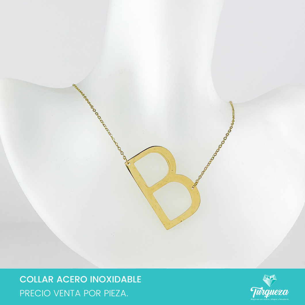 Collar INICIAL - LETRA Extra Grande Daigonal Dorado Acero Inoxidable