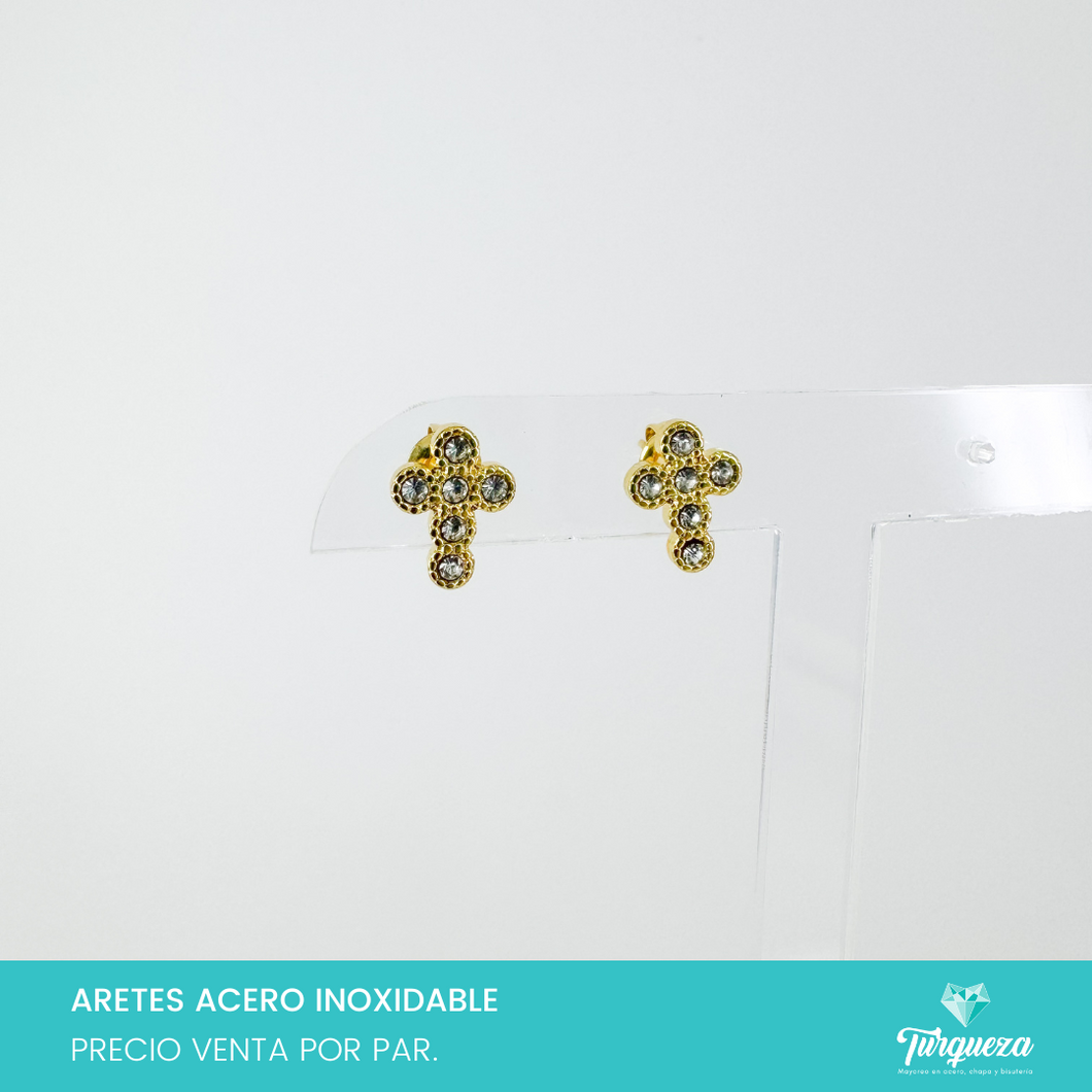 Arete Mini Cruz Zirconias Dorado Acero Inoxidable