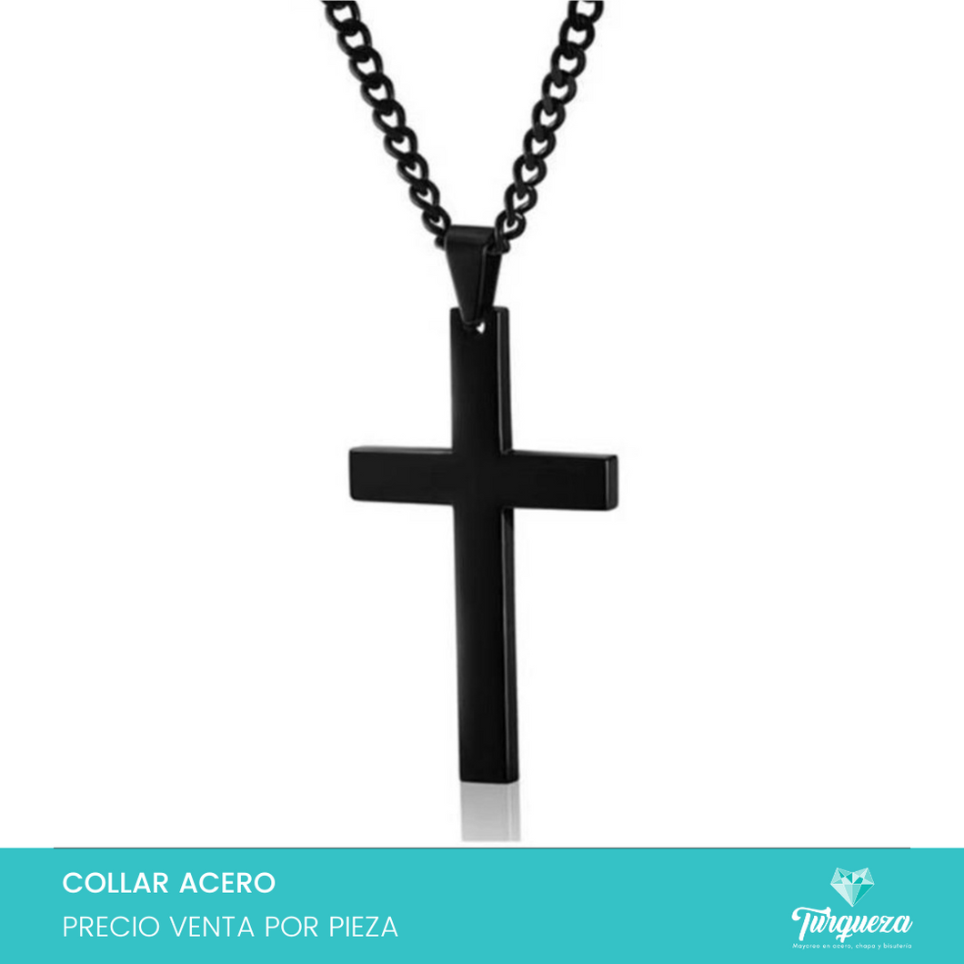 Collar Cruz Negra Acero Inoxidable
