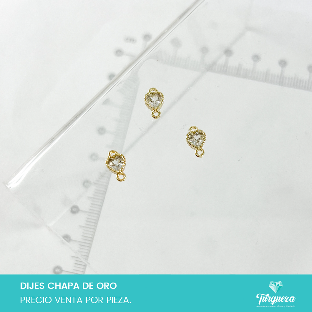 Dije Mini Corazon Conector Zirconia Chapa de oro