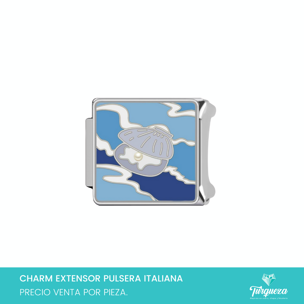 Dije Charm Concha para Pulsera Tipo Italiana Plateado Acero Inoxidable