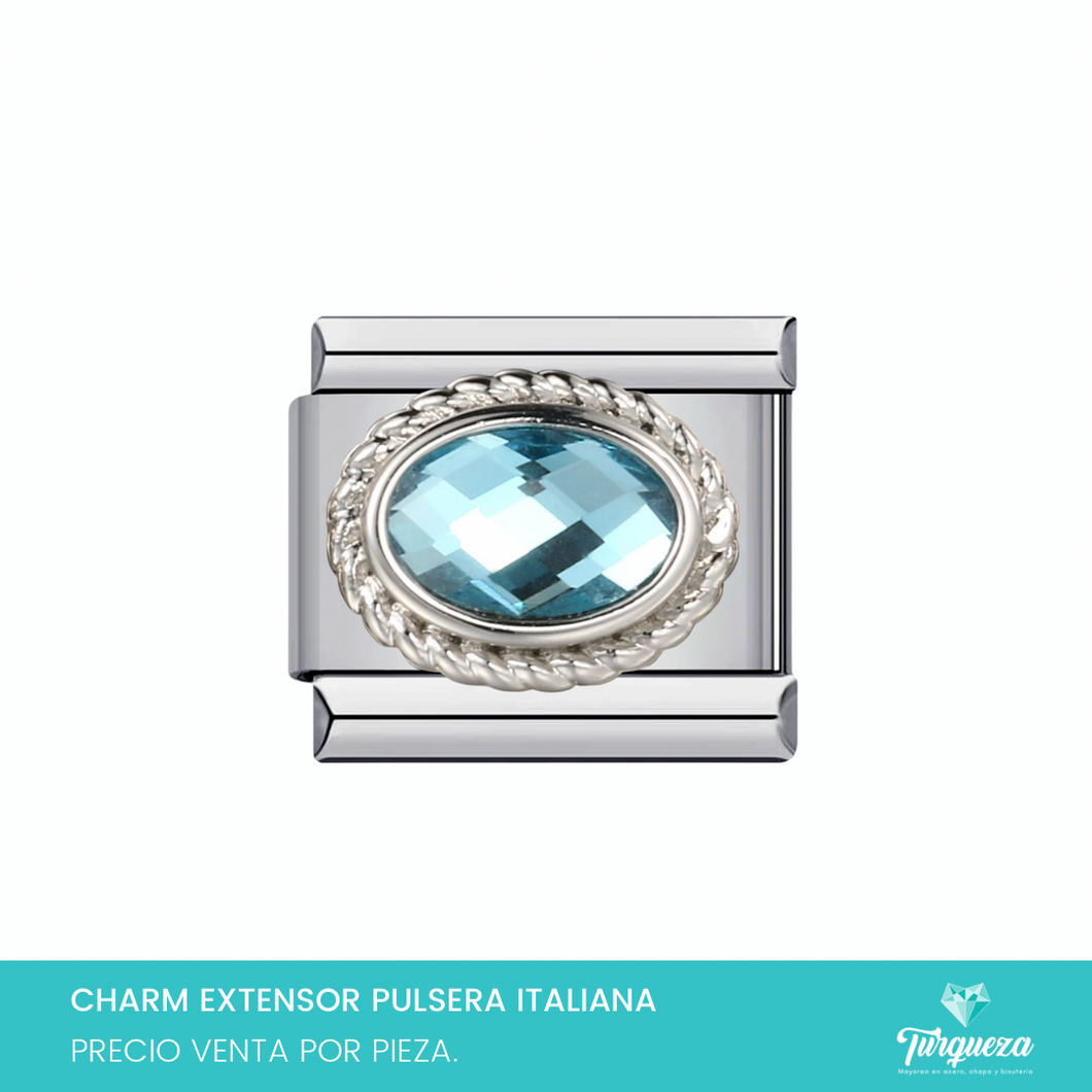 Dije Charm Piedra Azul para Pulsera Tipo Italiana Plateado Acero Inoxidable