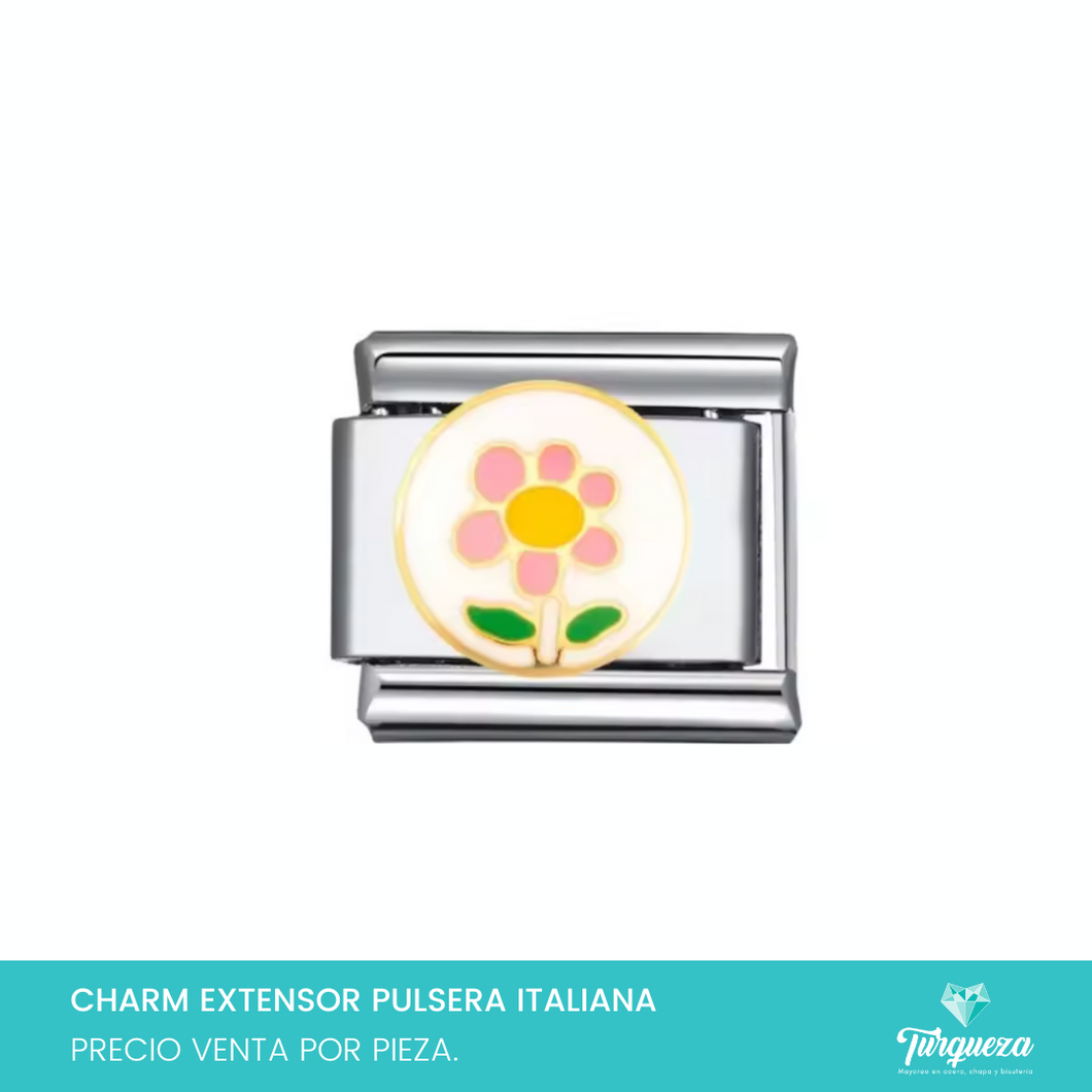 Dije Charm Flor para Pulsera Tipo Italiana Plateado Acero Inoxidable