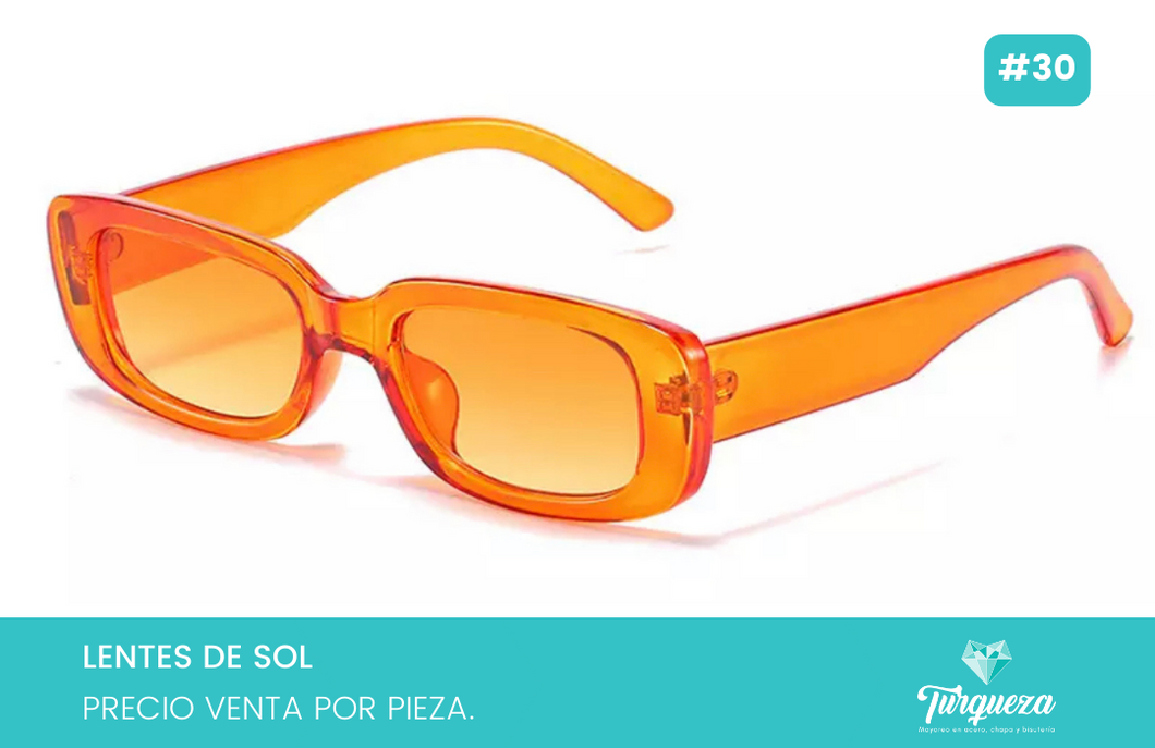 Lentes de Sol Clásico Rectangular Naranja Cristalino #30