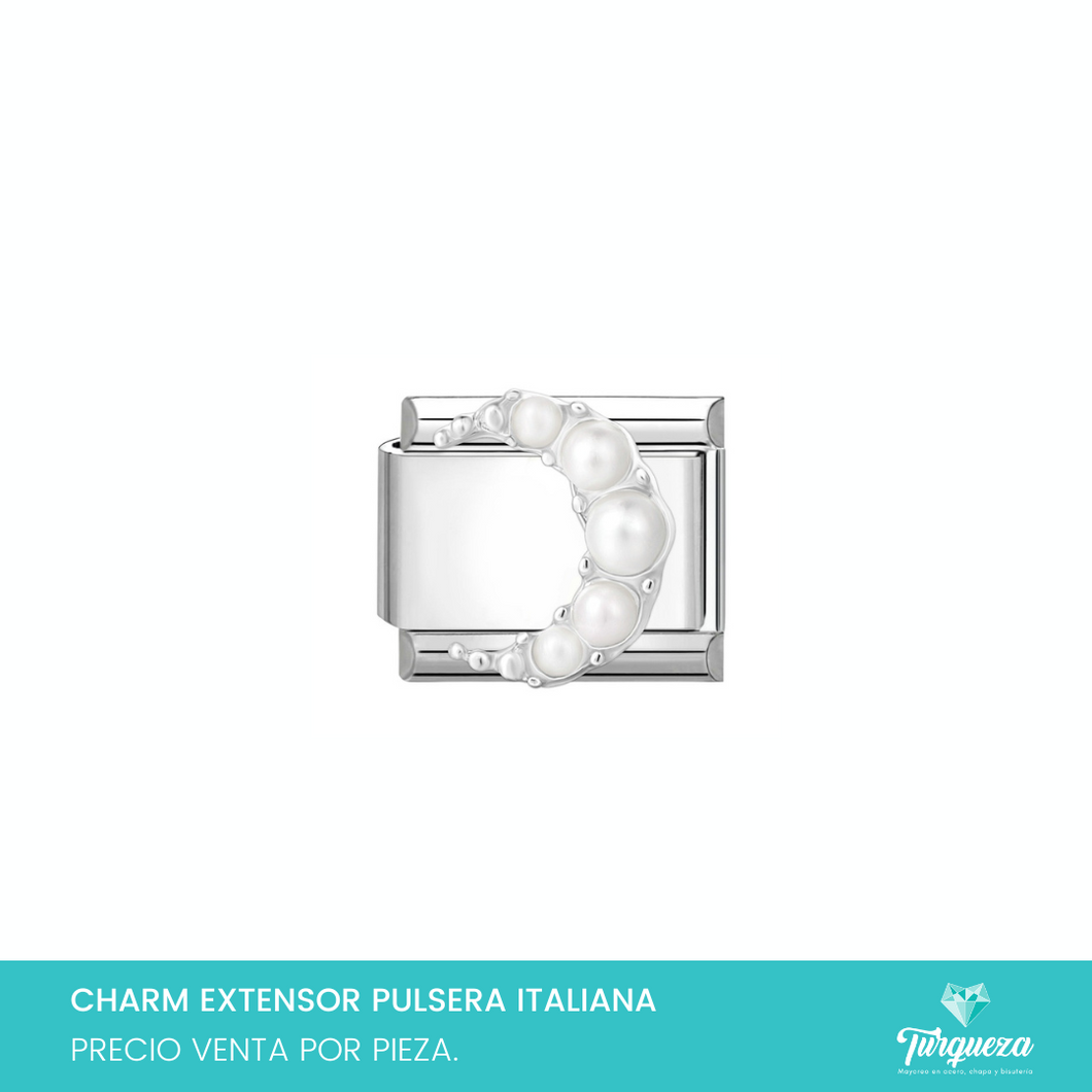 Dije Charm Luna Perlas para Pulsera Tipo Italiana Plateado Acero Inoxidable