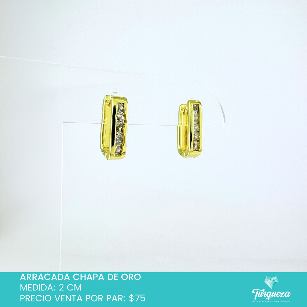 Arracadita Rectangular Zirconias Chapa de Oro