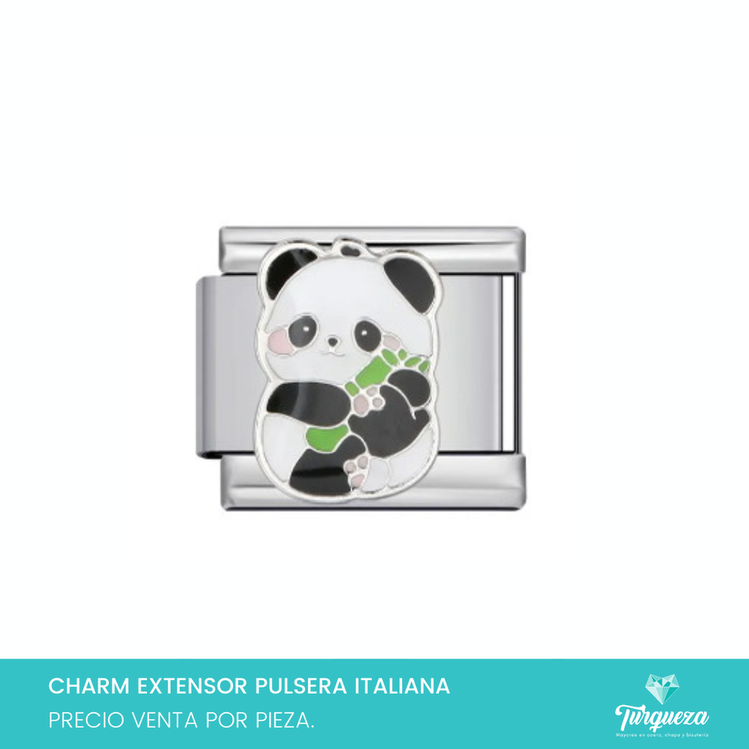 Dije Charm Panda para Pulsera Tipo Italiana Plateado Acero Inoxidable