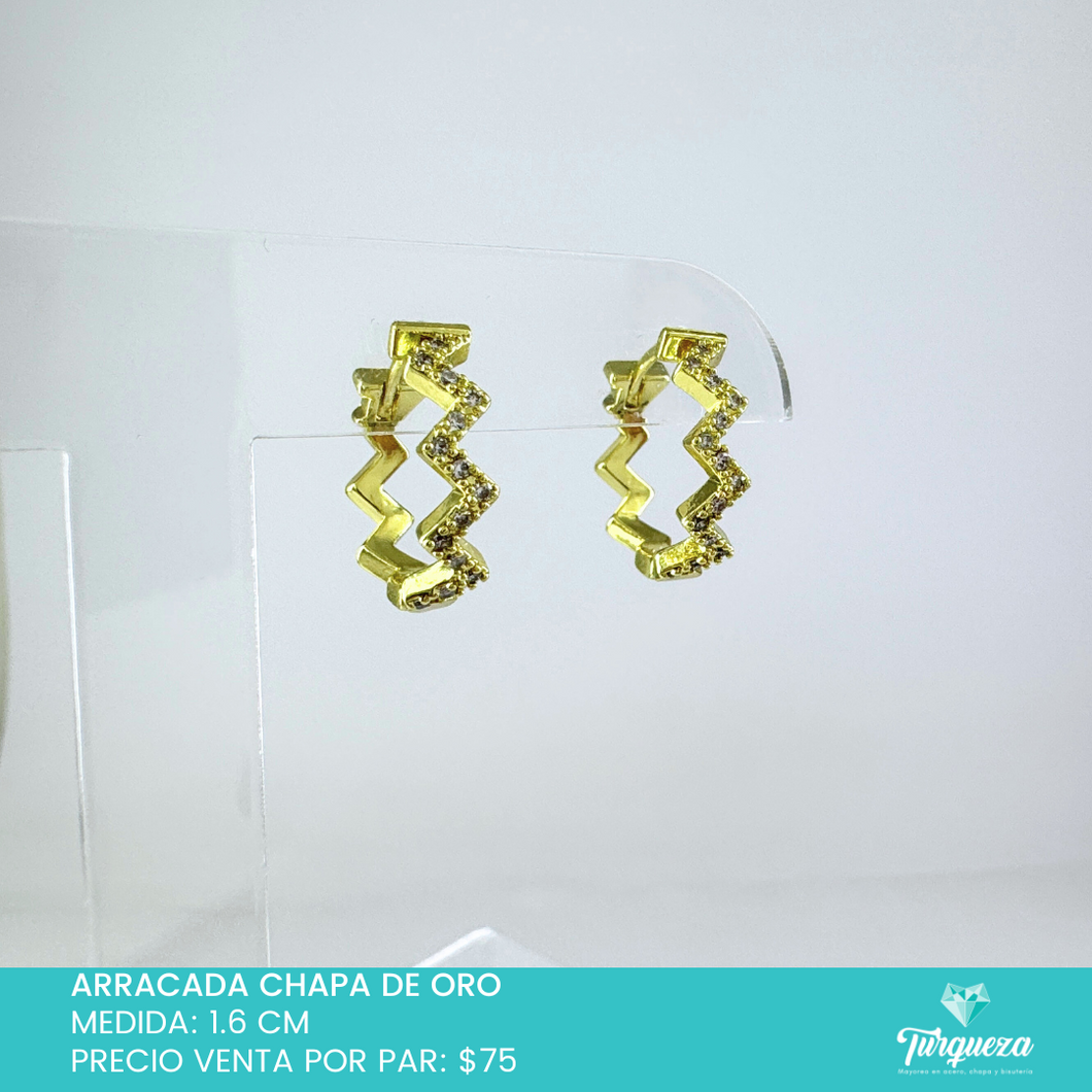 Arracadita de Zirconias en Zig Zag Chapa de Oro