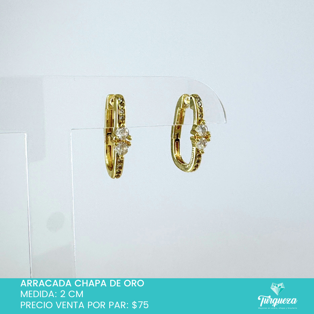 Arracadita Delgada Rectangular con Zirconias Chapa de Oro