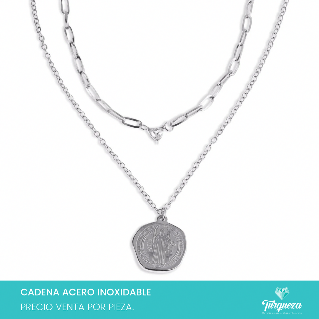 Collar San Benito Plateado Acero Inoxidable