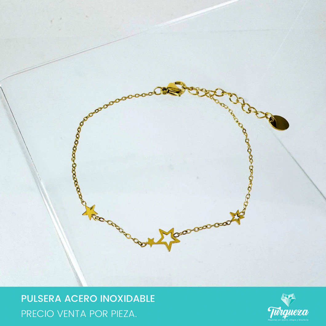 Pulsera Estrellas Dorada Acero Inoxidable