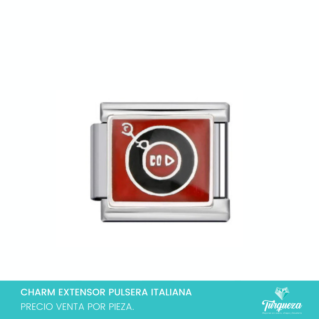 Dije Charm Toca Discos para Pulsera Tipo Italiana Plateado Acero Inoxidable