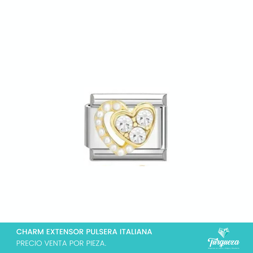 Dije Charm Corazones para Pulsera Tipo Italiana Plateado Acero Inoxidable