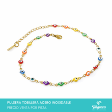Load image into Gallery viewer, Pulsera Tobillera Ojos Multicolor Dorado Acero Inoxidable
