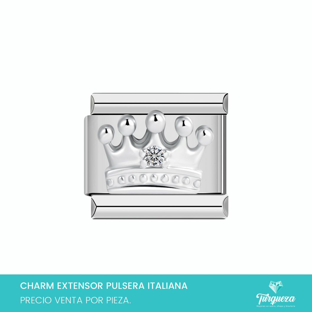 Dije Charm Corona para Pulsera Tipo Italiana Plateado Acero Inoxidable