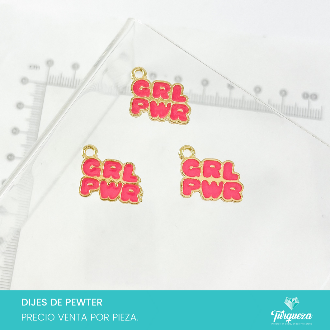 Dije Girl Power Rosa Esmaltado Dorado (1.5x2cm) Pewter