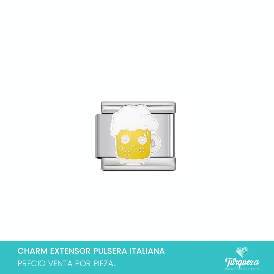 Dije Charm Cerveza para Pulsera Tipo Italiana Plateado Acero Inoxidable