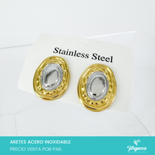 Cargar imagen en el visor de la galería, Arete Ondas Bitono (3cm) Acero Inoxidable
