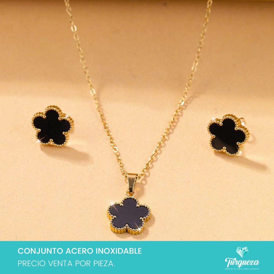 Conjunto Flor Dorado Acero Inoxidable