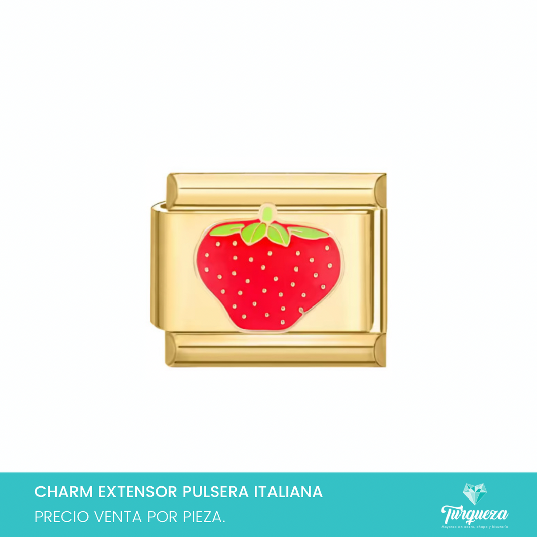 Dije Charm Fresa para Pulsera Tipo Italiana Dorado Acero Inoxidable