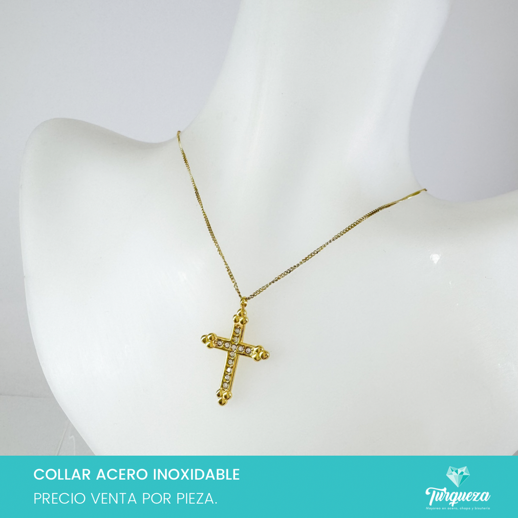 Collar Cruz Zirconias Dorado Acero Inoxidable