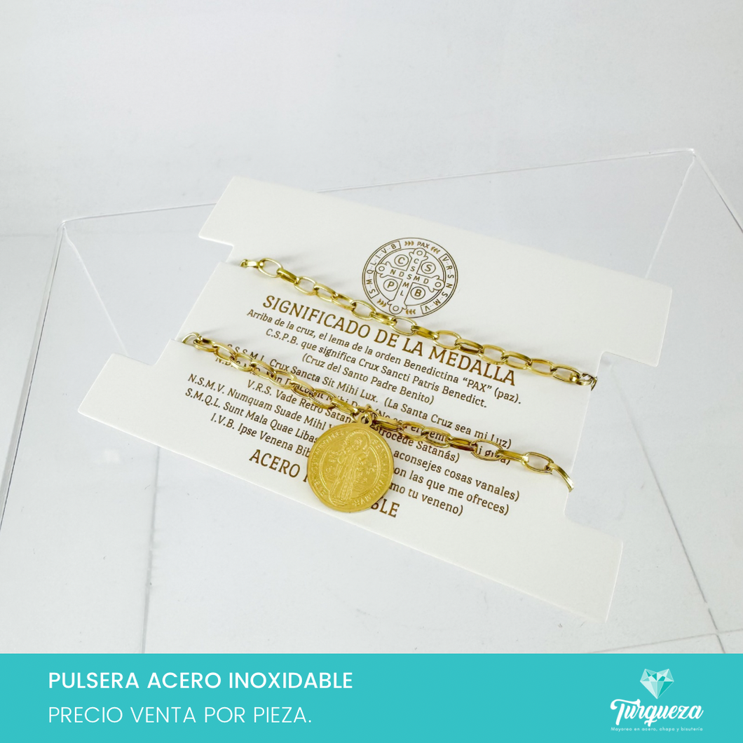 Pulsera San Benito Dorado Acero Inoxidable
