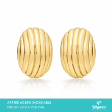 Cargar imagen en el visor de la galería, Arete Oval Ondulado Chunky Dorado (3.3cm) Acero Inoxidable
