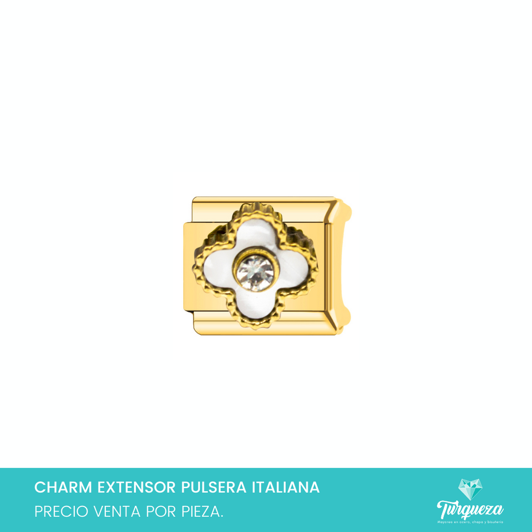 Dije Charm Trebol Zirconia para Pulsera Tipo Italiana Plateado Acero Inoxidable