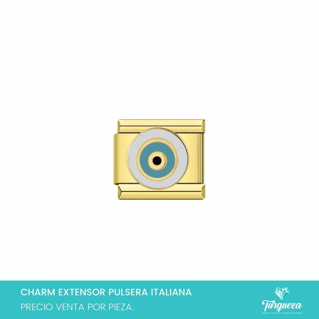 Dije Charm Ojo para Pulsera Tipo Italiana Dorado Acero Inoxidable