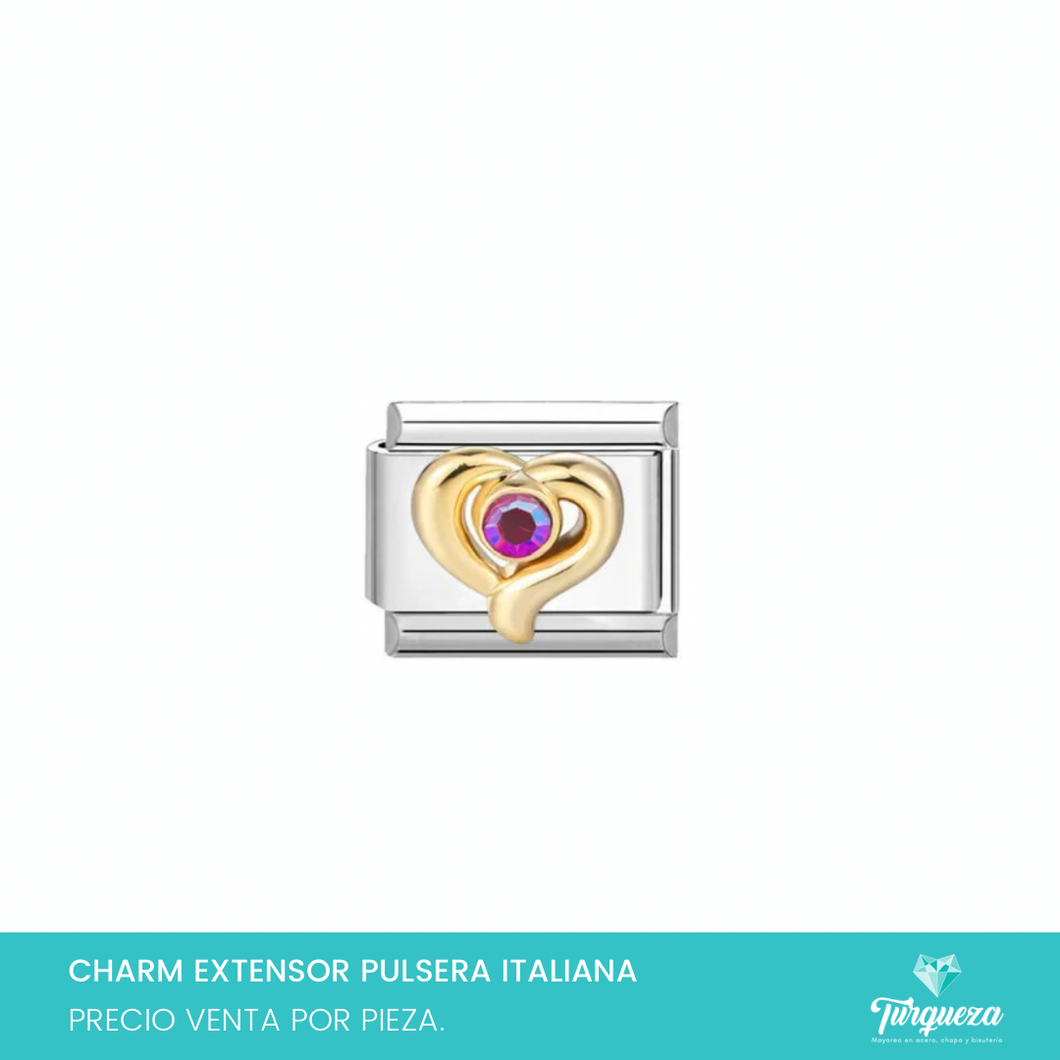 Dije Charm Corazon Rosa para Pulsera Tipo Italiana Plateado Acero Inoxidable