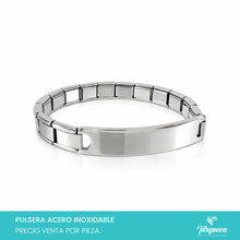 Cargar imagen en el visor de la galería, Pulsera Tipo Italiana con Placa PlateadoAcero Inoxidable
