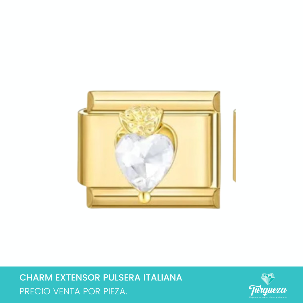 Dije Charm Zirconia para Pulsera Tipo Italiana Dorado Acero Inoxidable