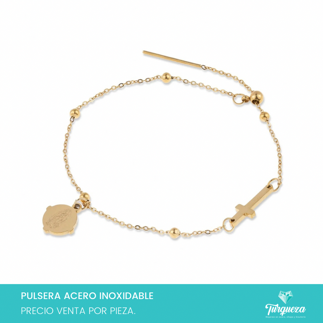 Pulsera Virgen Dorado Acero Inoxidable