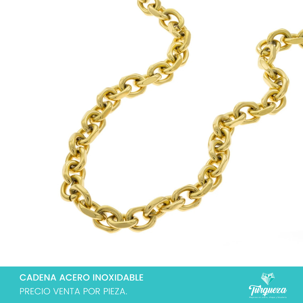 Cadena Argolla Aplastada Chunky Dorado (43cm-9mm) Acero Inoxidable