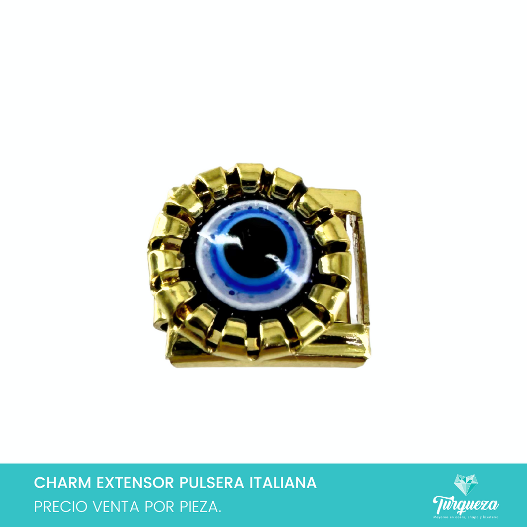 Dije Charm Ojo para Pulsera Tipo Italiana Dorado Acero Inoxidable