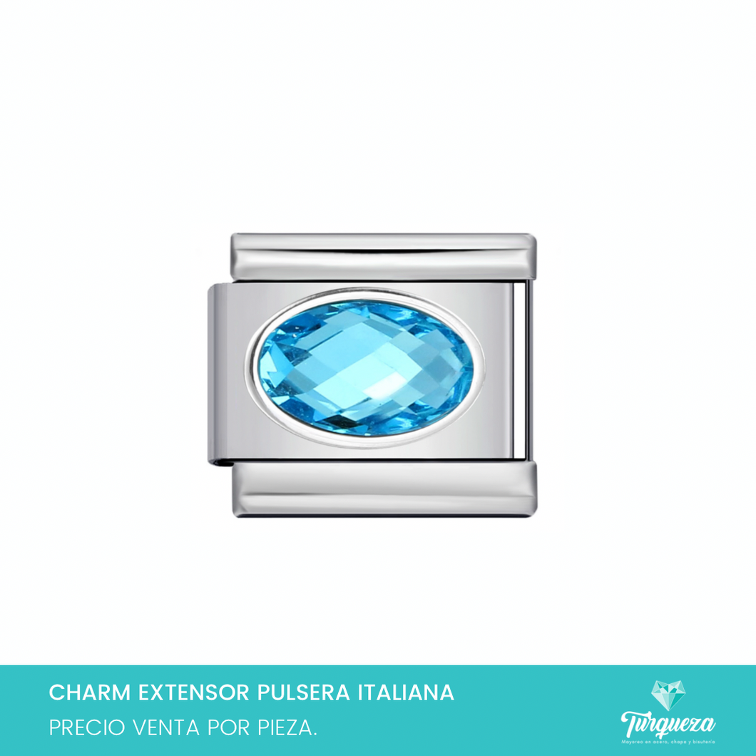 Dije Charm Zirconia Azul para Pulsera Tipo Italiana Acero Inoxidable