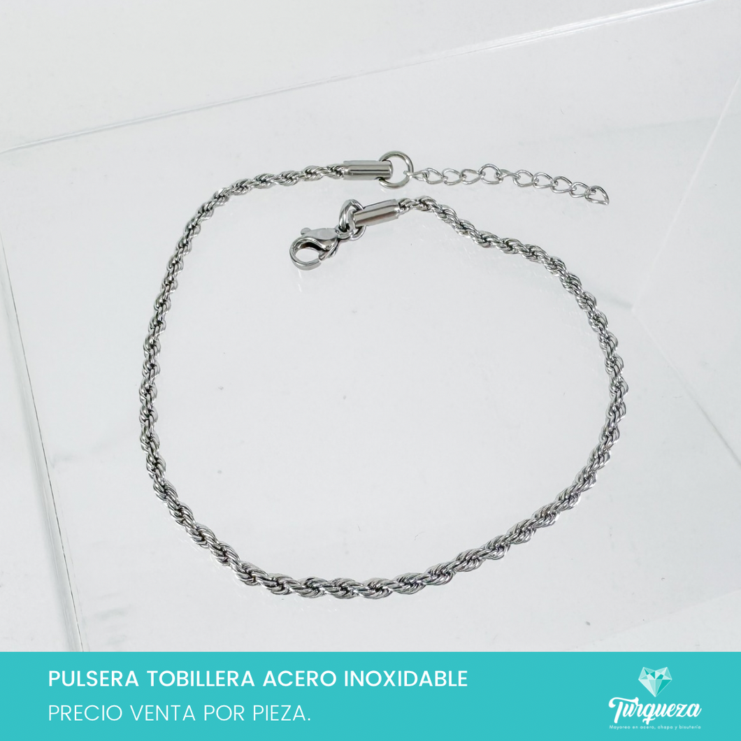 Pulsera Tobillera Torsal Plateado Acero Inoxidable