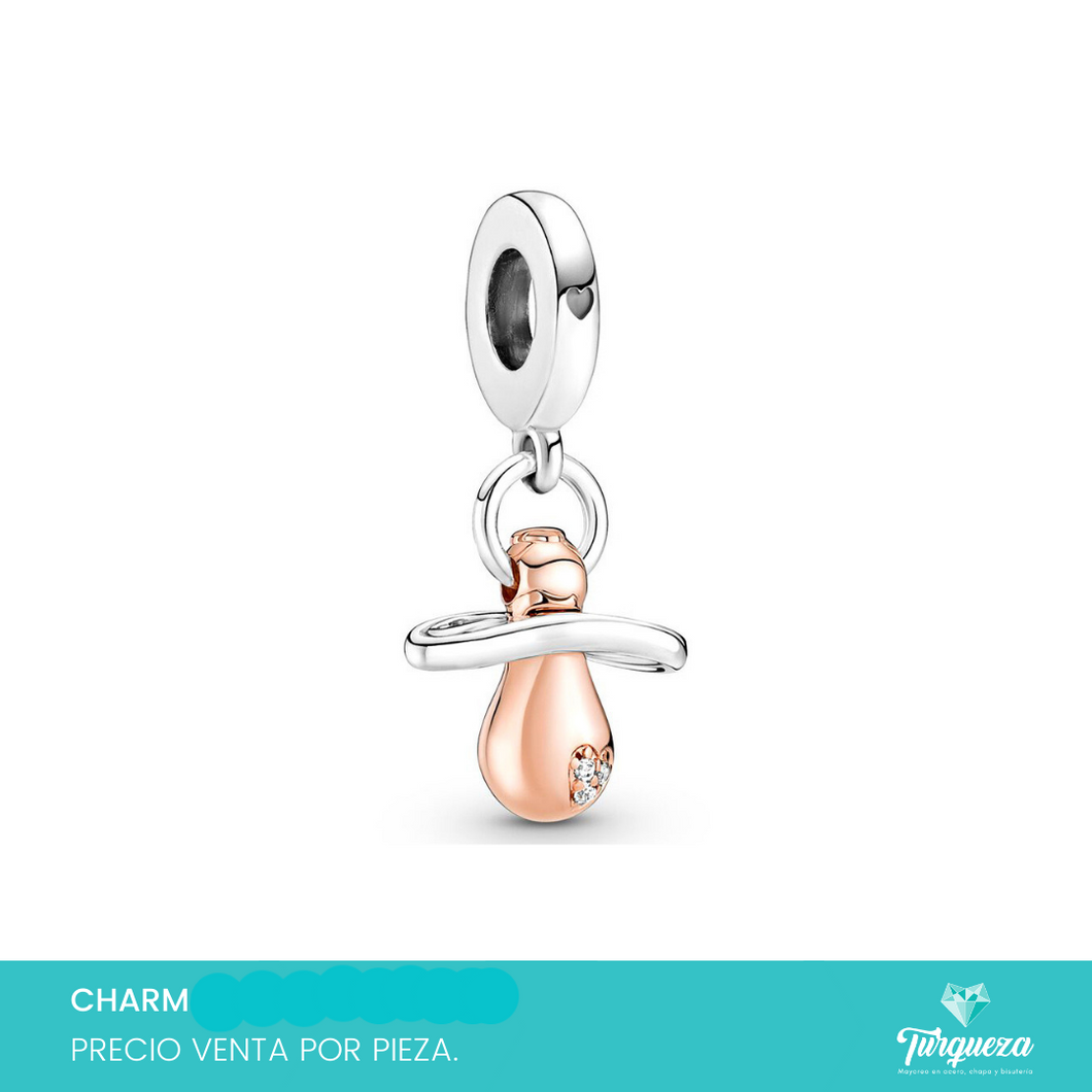 Dije Charm Chupon Tipo Pand Plateado y Oro Rosa