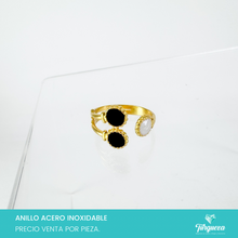Cargar imagen en el visor de la galería, Anillo Negro Blanco Dorado Acero Inoxidable
