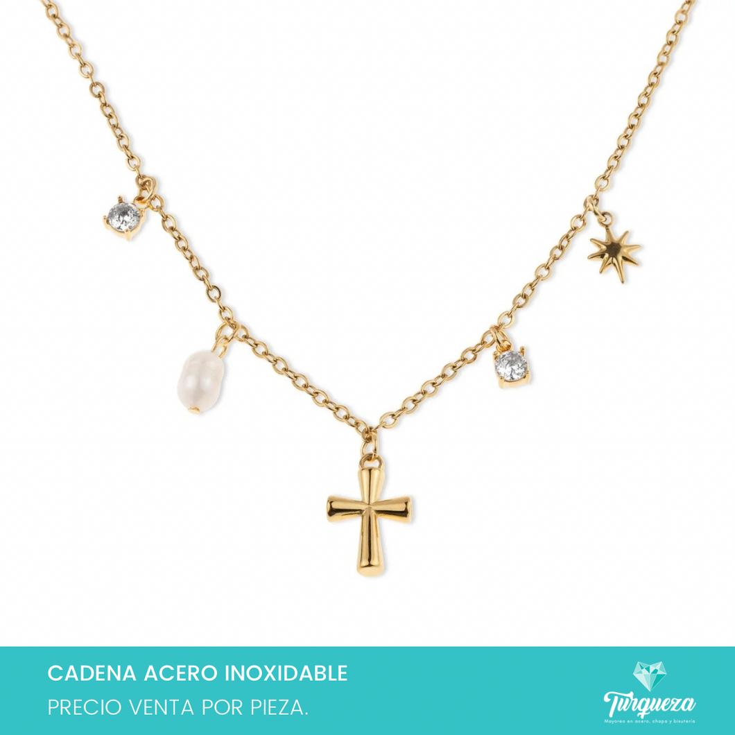 Collar Cruz Charms Dorado Acero Inoxidable