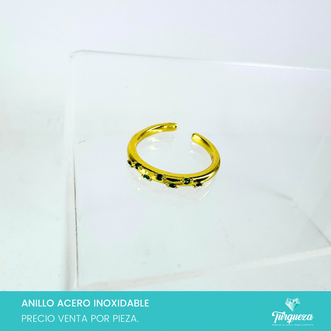 Anillo Zirconias Verdes Dorado Acero Inoxidable