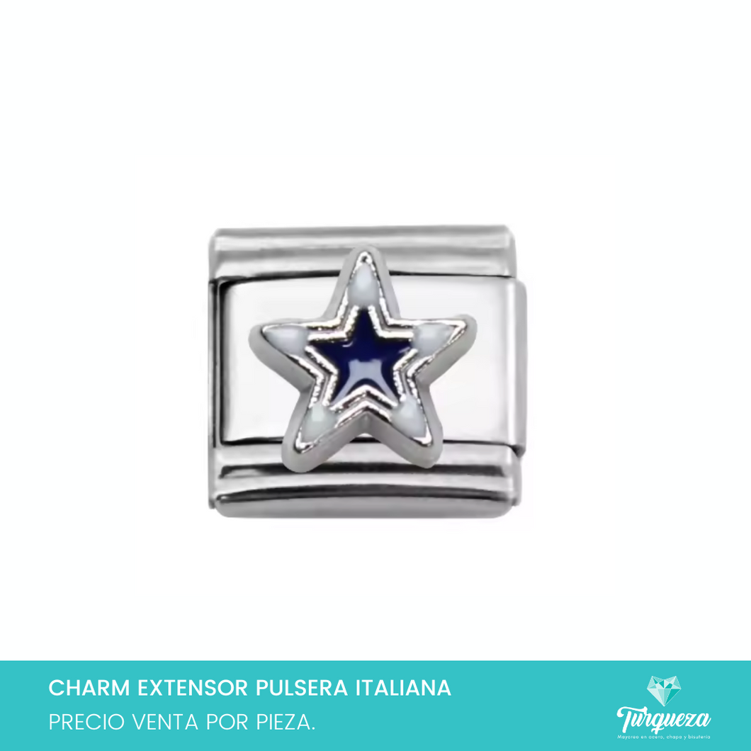 Dije Charm Estrella para Pulsera Tipo Italiana Plateado Acero Inoxidable