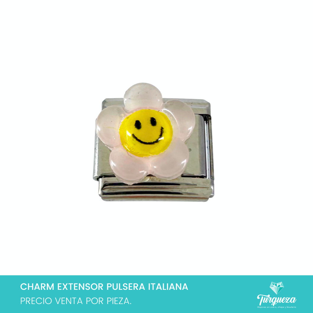 Dije Charm Flor Rosa para Pulsera Tipo Italiana Plateado Acero Inoxidable