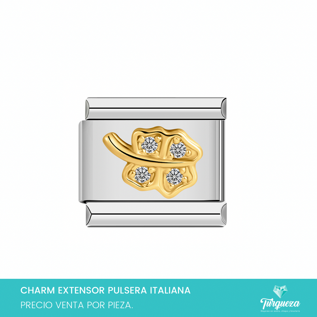 Dije Charm Trebol Zirconias para Pulsera Tipo Italiana Plateado Acero Inoxidable