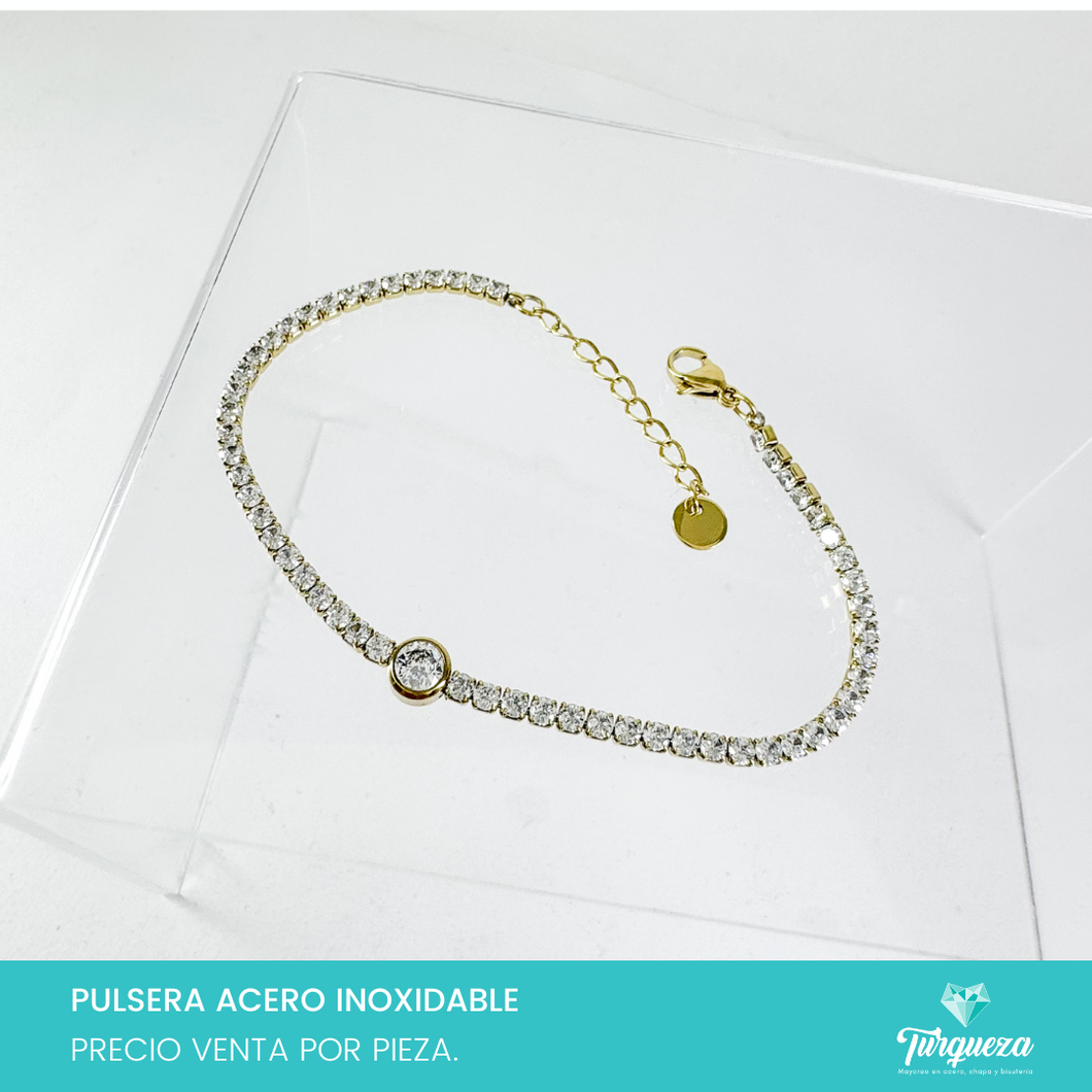 Pulsera Zirconias Dorada Acero Inoxidable