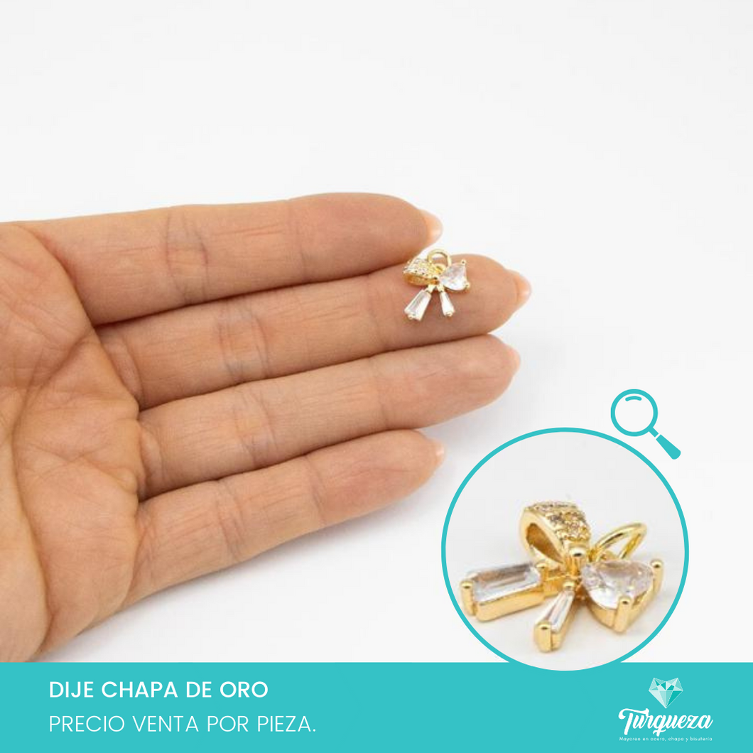 Dije Moño con Zirconias (1.2x1.2cm) Chapa de Oro