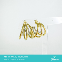 Load image into Gallery viewer, Aretes Arracadas Triples Bicolor Doble 2.5cm Acero Inoxidable
