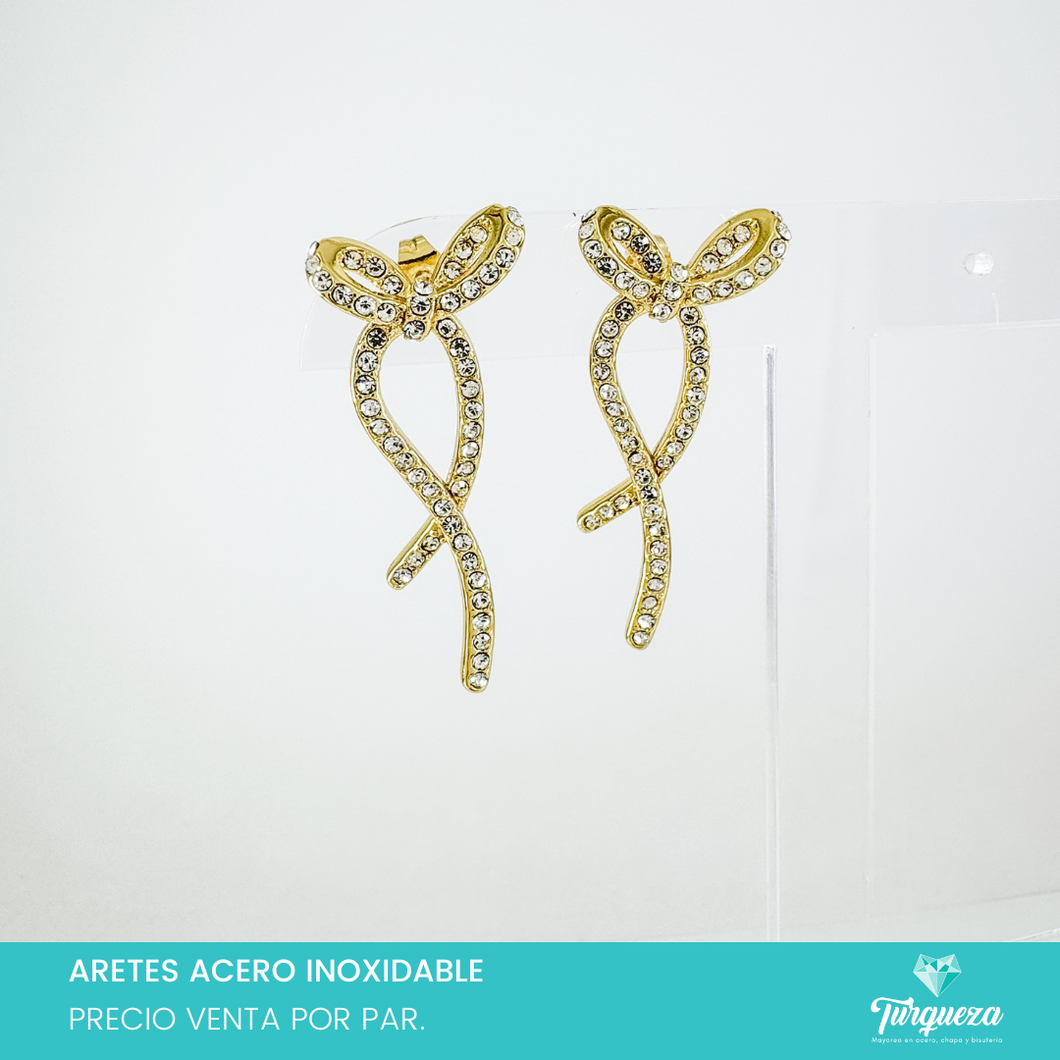 Arete Moño Zirconias 4cm Dorado Acero Inoxidable